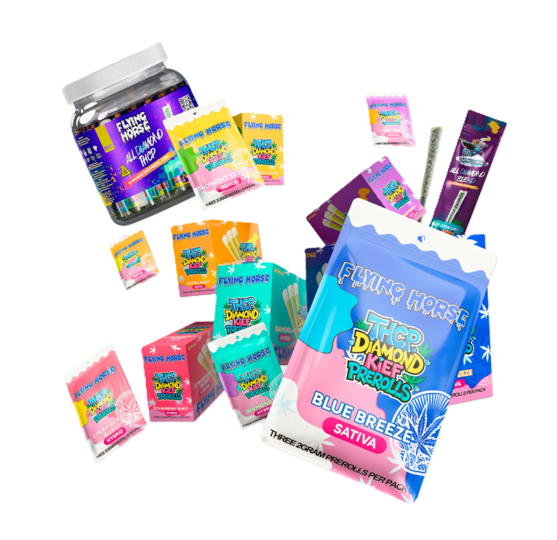 Flying Horse cannabis products — THC-A gummies, disposable vapes, vape cartridges and prerolls