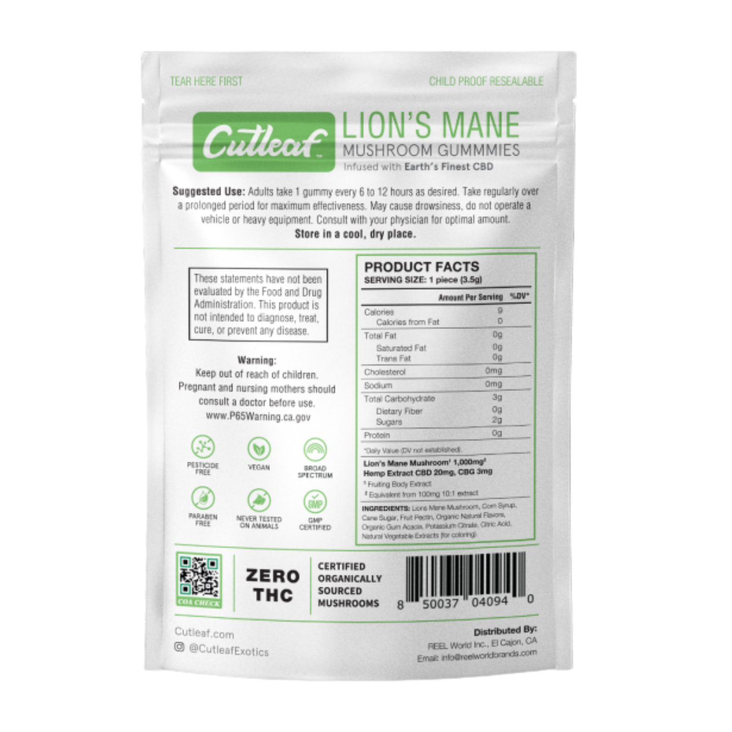 Cutleaf Lion’s Mane Mushroom Gummies Cutleaf Lion’s Mane Mushroom Gummies No THC