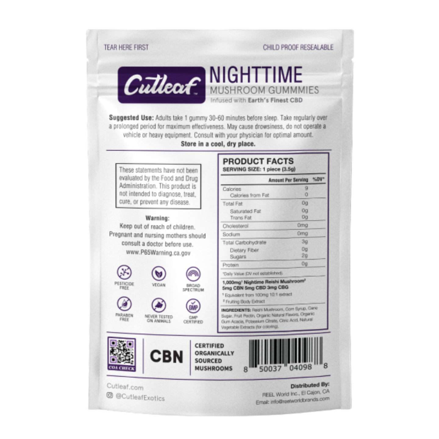Nighttime 1000MG Mushroom Gummies Zero THC | Cutleaf Nighttime 1000MG Mushroom Gummies Zero THC