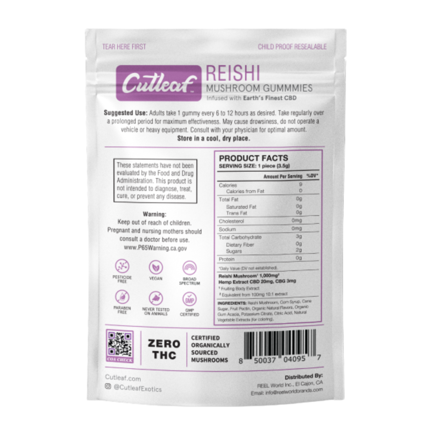 Cutleaf Reishi Mushroom Gummies Zero THC | Cutleaf Mushroom Gummy Cutleaf Reishi Mushroom Gummies Zero THC